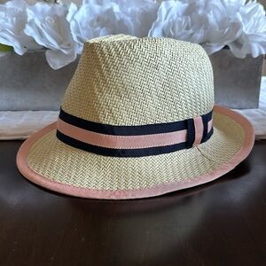 J.Crew Pink and Navy Straw Hat